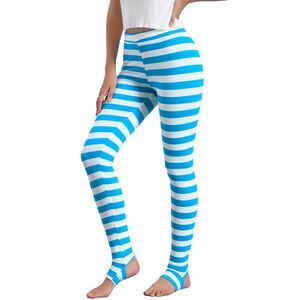 Printed High Waist Elastic Waist Yoga Leggings Light Blue White-Stripe
